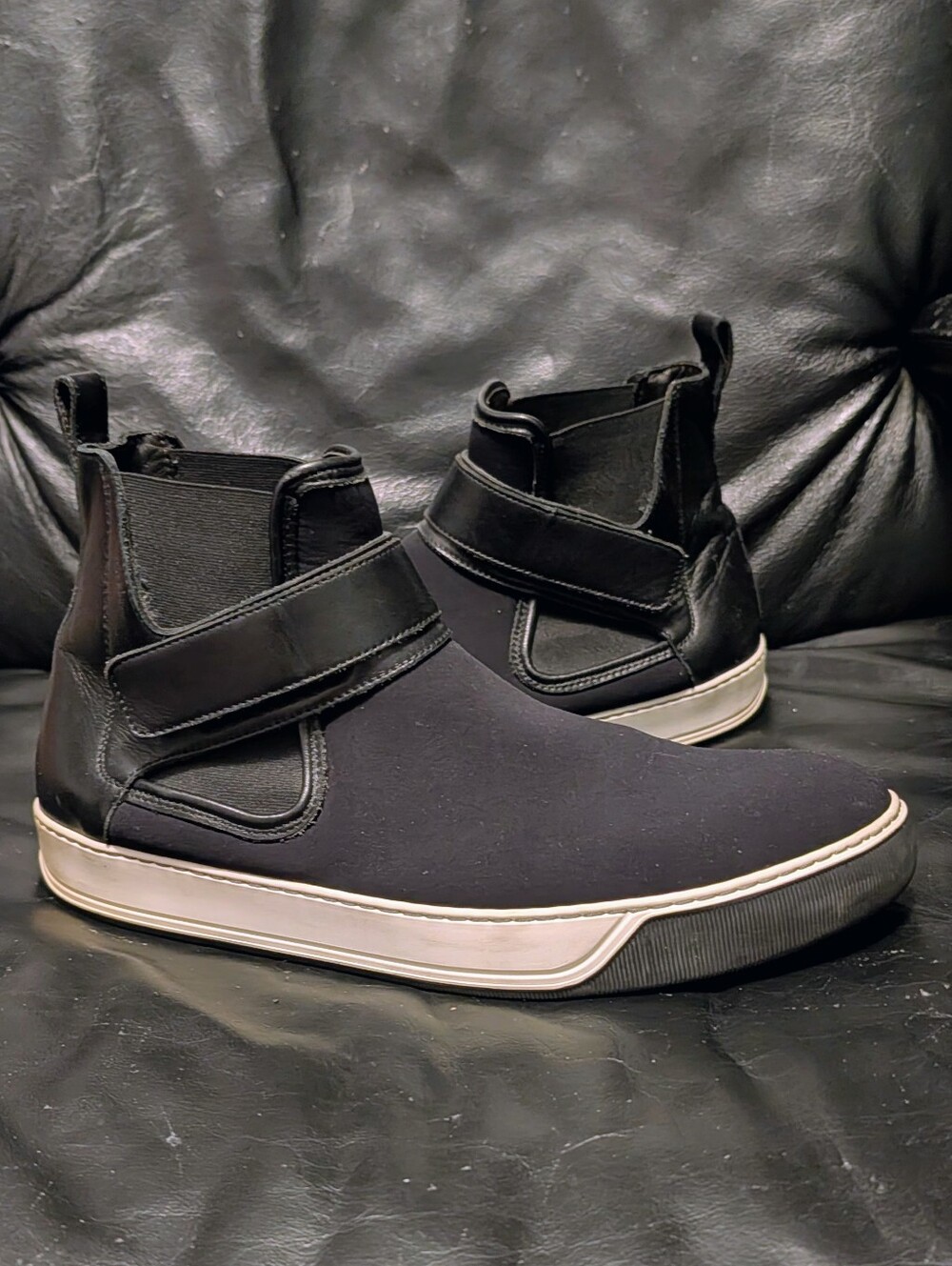 Lanvin High Top Leather/Neoprene Chelsea Sneakers
